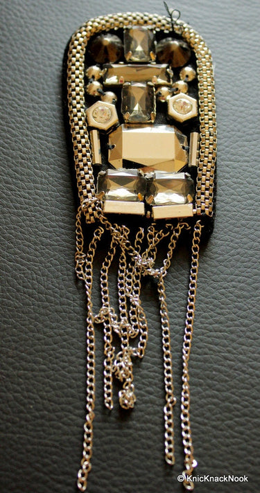 Black Felt Embellishment With Silver And Grey Crystal And Beads With Chain Dangles - 030315A208